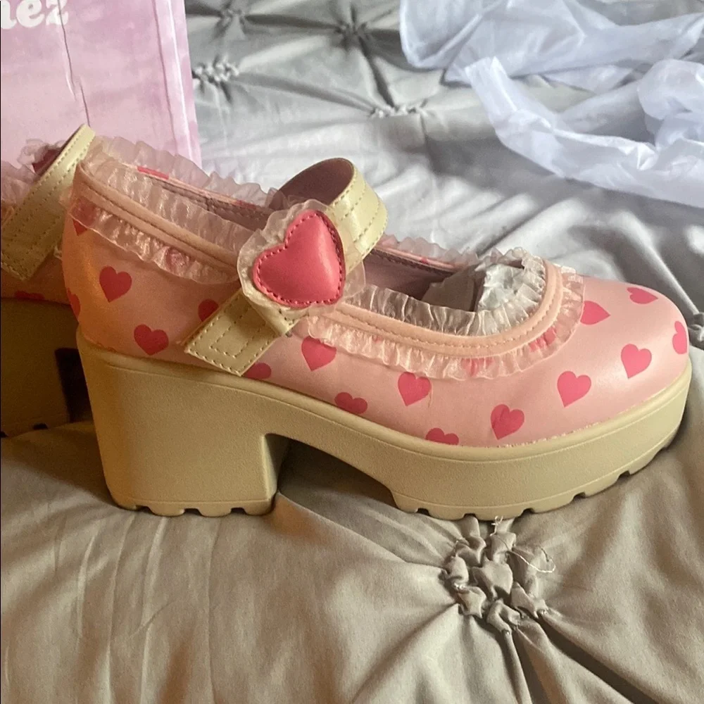 Koi Pink and Tan Platform Shoes with Heart Design